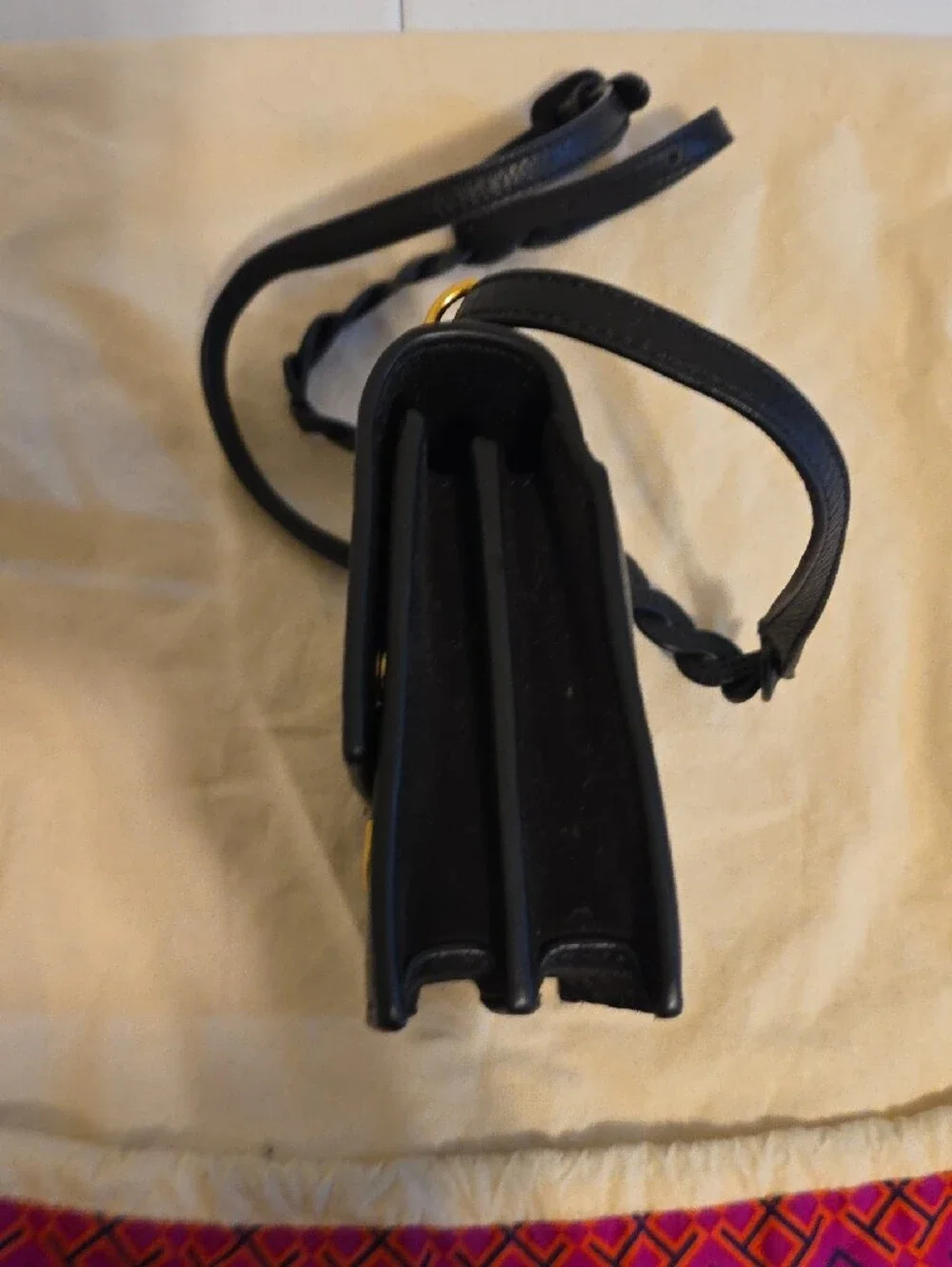 Tory Burch Black Leather Crossbody with Gold Logo Emblem
